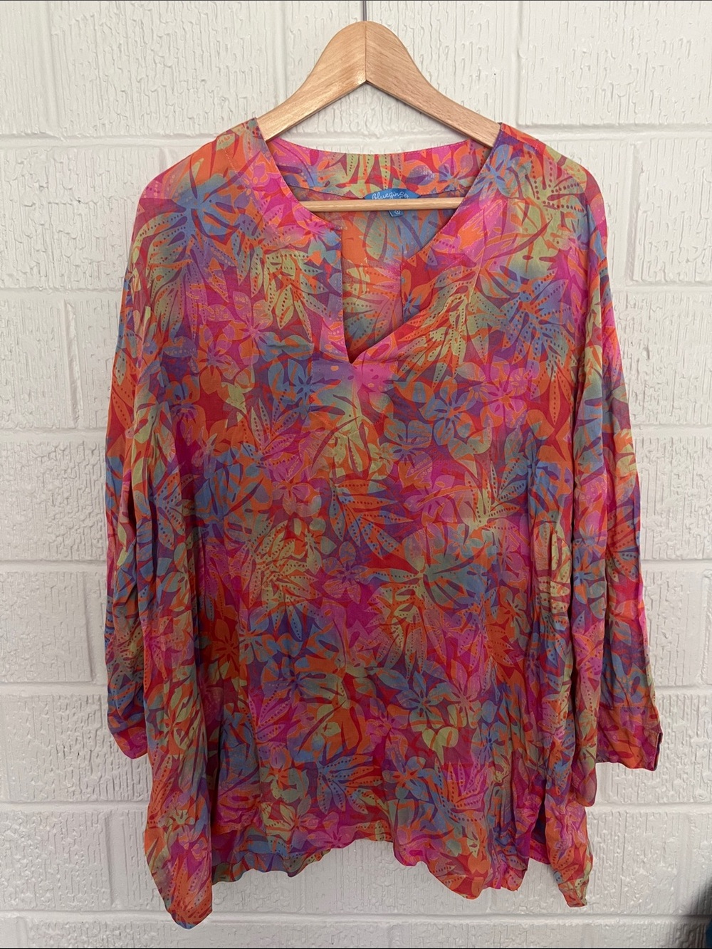 Blue Ginger Vibrant Floral V-Neck Tunic Top Coverlet Swim 2XL - Picture 2 of 7